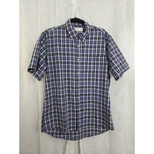 Arnold Palmer VTG Blue Black Plaid Short Sleeve Button Shirt Large